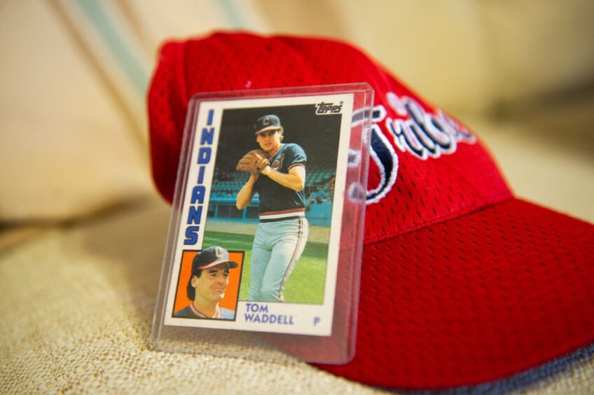 Indians team card showing Tom Waddell alongside a Tribes cap.