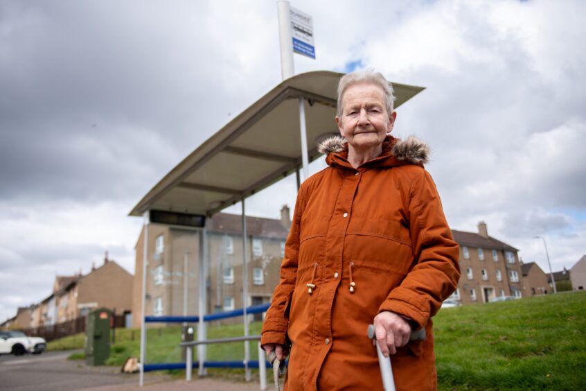 Alice Bovill at the bus stop outside the St Mary’s Community Centre. Image: Kim Cessford/DC Thomson.