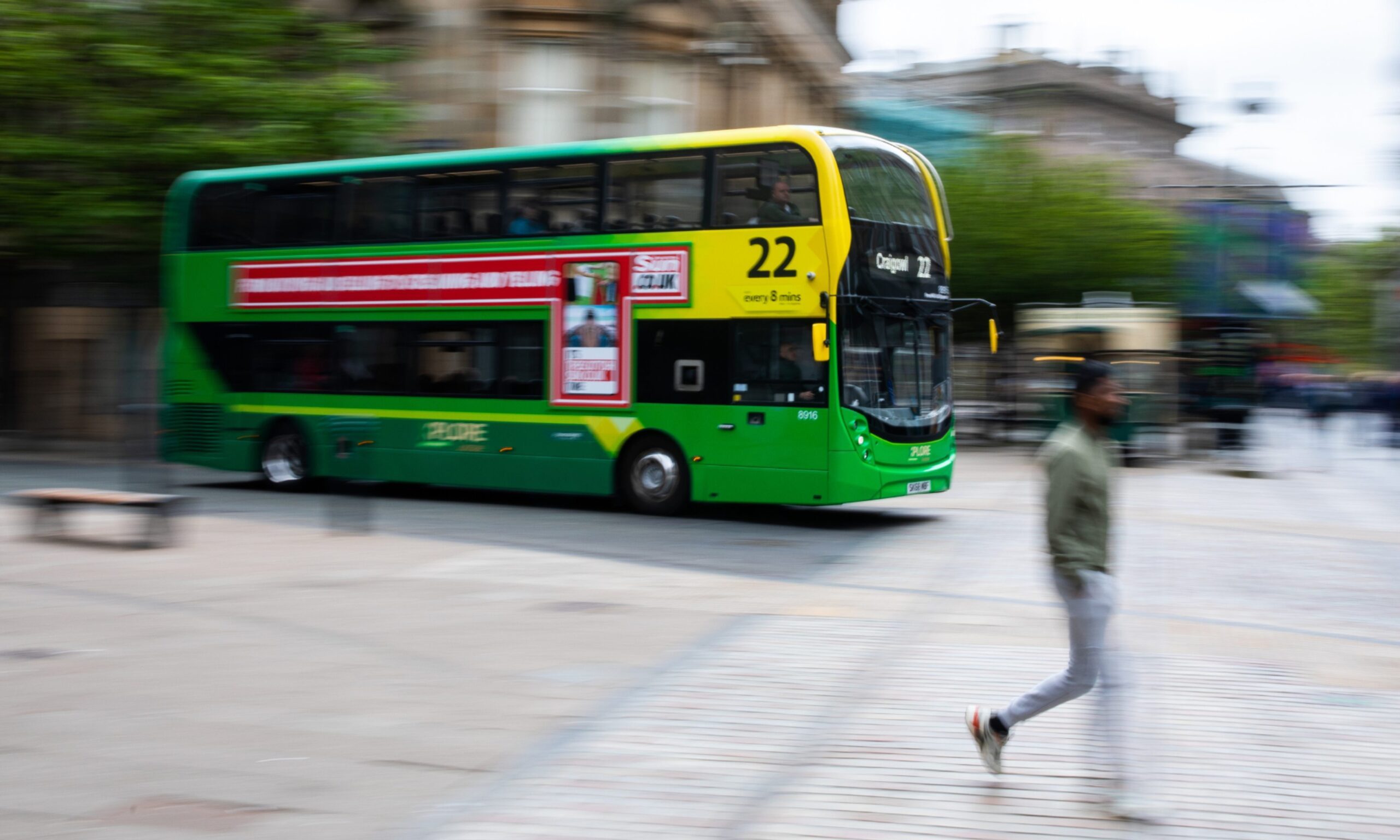 A Xplore Dundee bus in Dundee city centre.