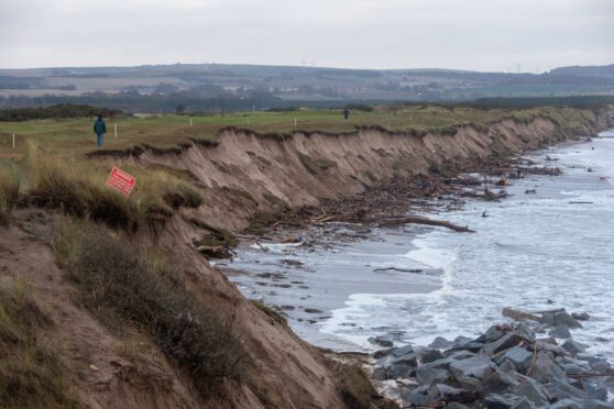 Montrose dunes have been eroded well beyond rock armour previously put in to protect them.
Image: Kath Flannery/DC Thomson
