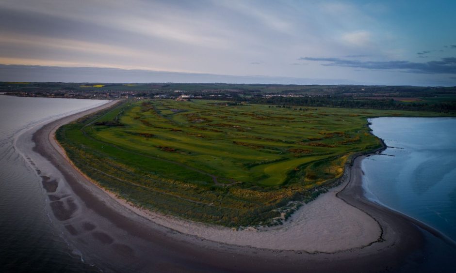 An aeriel view of St Andrews Links at the Eden Estuary