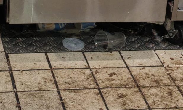 Rubbish under the worktops of the McDonald's in Mid Craigie. Image: Vicki Brown