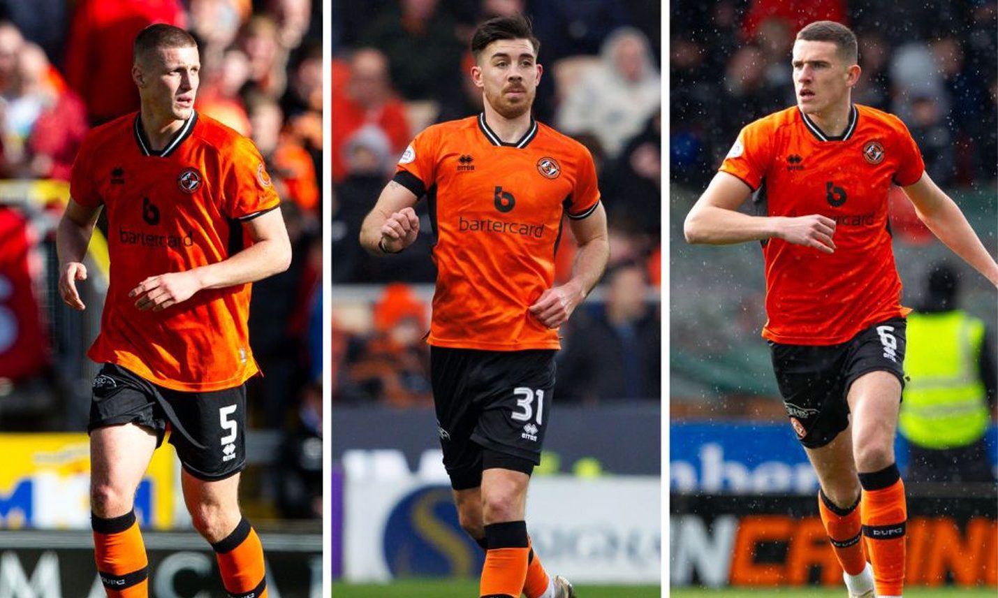 Dundee United trio Sam McClelland, left, Declan Gallagher, centre, and Ross Graham