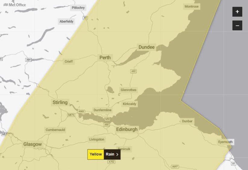 Rain warning in place for Tayside Fife and Stirlingshire 