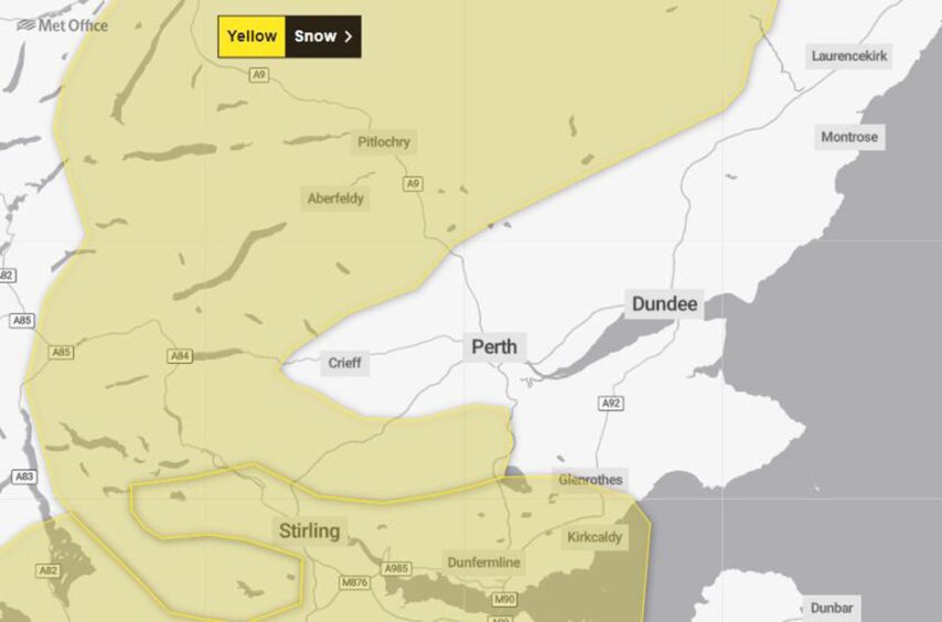 Snow warning issued for parts of Tayside and Stirlingshire 