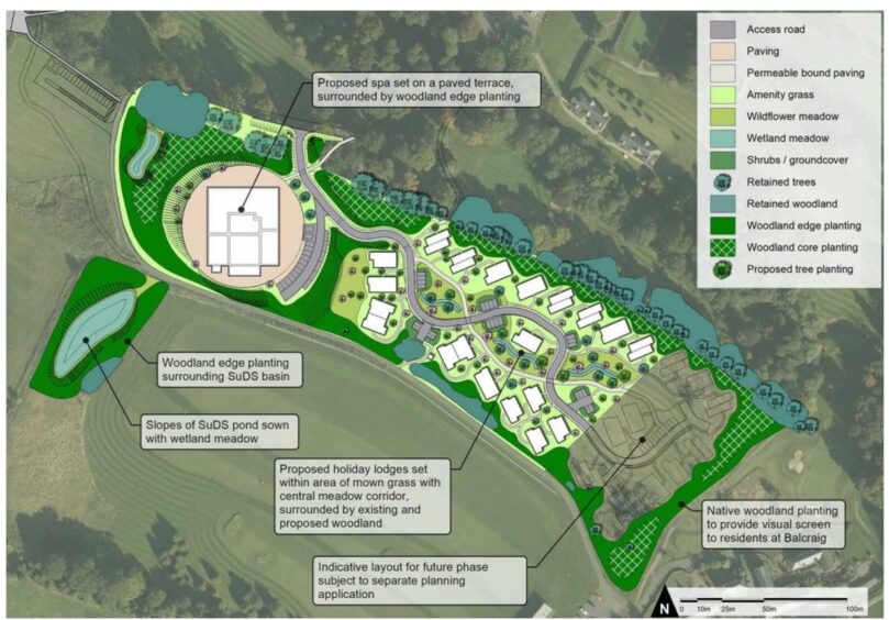 A ground plan for the proposed new spa and 25 holiday lodges.