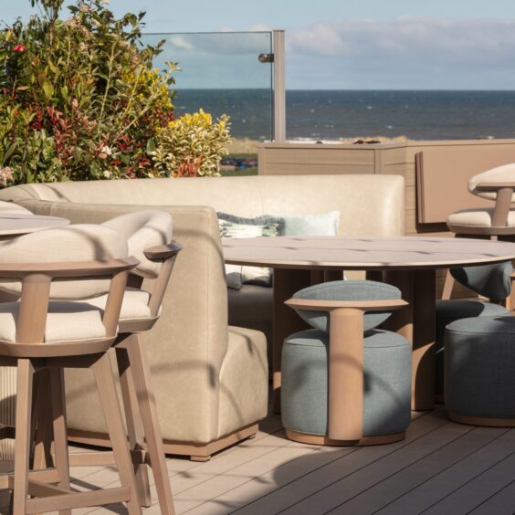 Outdoor seating on the deck at Old Course Hotel St Andrews 