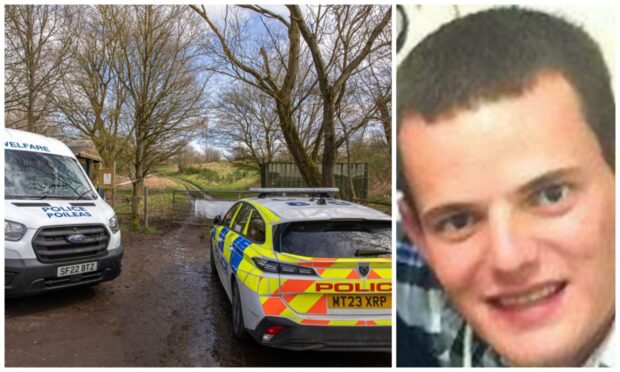 Police vehicles at Auchtermuchty Common were searching for missing person Allan Bryant Jr.