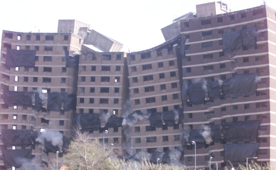 The remaining Whitfield multi starts to fall down after the explosion.