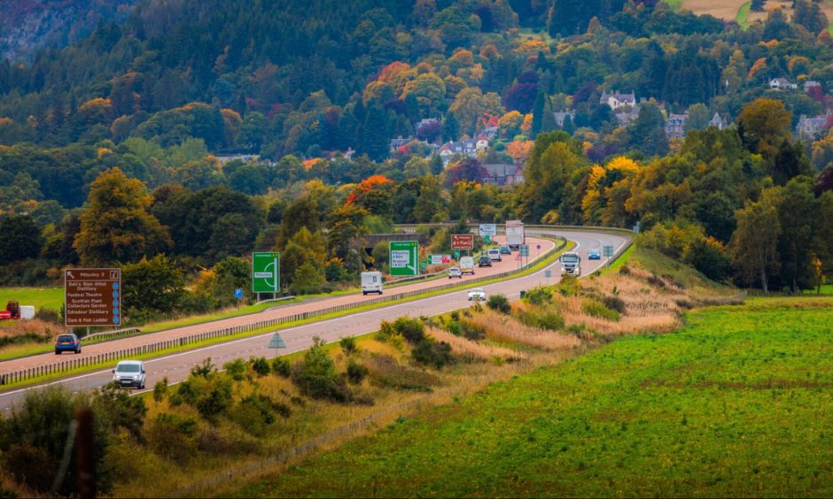 The A9 with Pitlochry in the background.