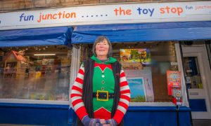 Owner Karen Christie outside Fun Junction Toy Shop on High Street, Perth.