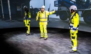 Mac and Stuart speak with a supervisor, ahead of loading the fateful gas canisters, at the SSE Faskally training centre in Perth. Image: Stuart Nicol/SSE
