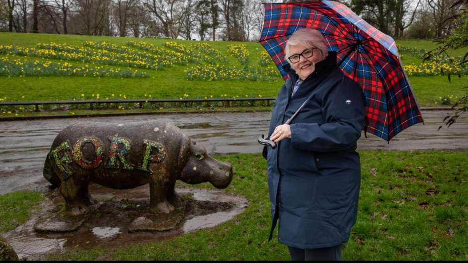 Linda loves the concrete hippos found in Glenrothes