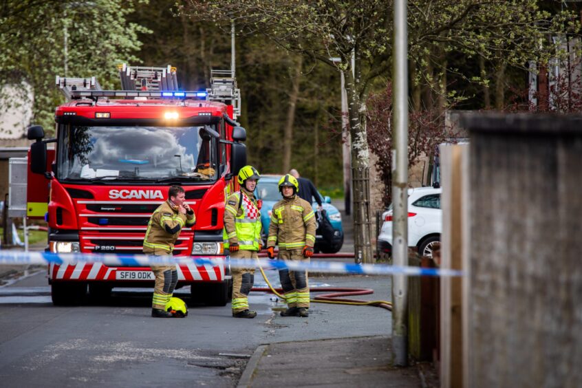 Emergency services at the scene of the Glenrothes house fire on Carfrae Drive