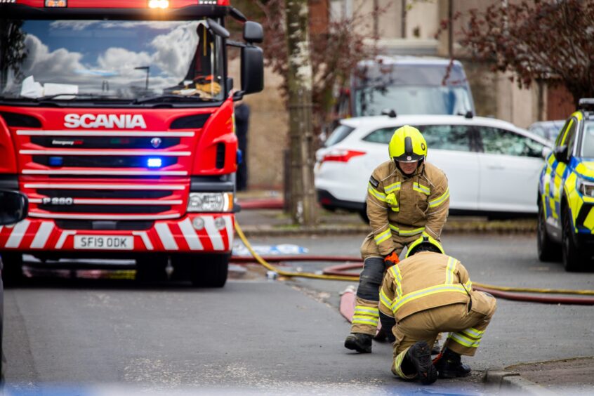 Emergency services at the scene of the Glenrothes house fire on Carfrae Drive