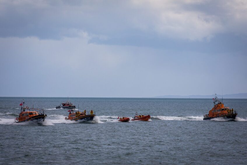 Lifeboats flank the arrival of RNLB Robert and Catherine Steen to Anstruther.