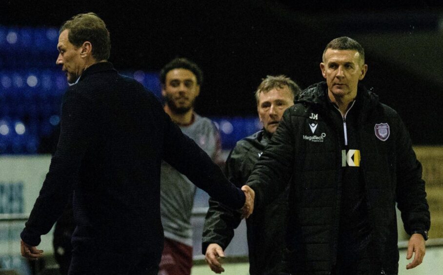 Duncan Ferguson, left, and Jim McIntyre, after a meeting between Inverness and Arbroath in December