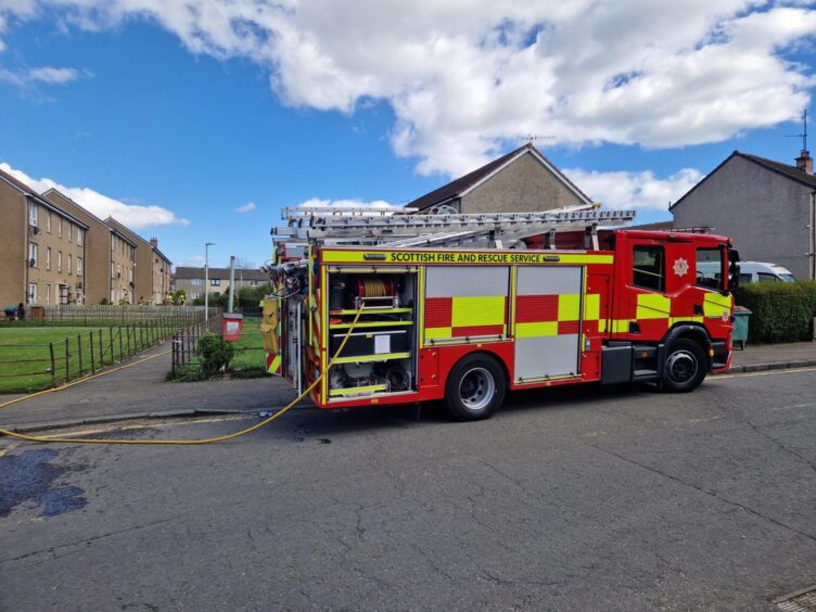 Fire engine in attendance at Craigmount Place in Dundee.
