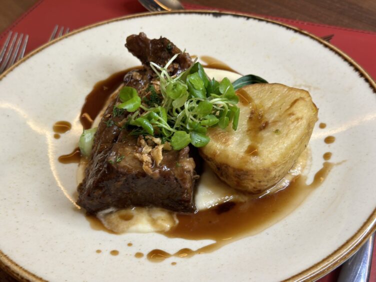 Pitlochry restaurant Fisher's Hotel serves up tasty dishes like this short rib of Scottish beef, served with gravy.