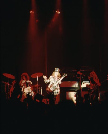 Noddy Holder of Slade on stage of the Caird Hall in Dundee in 1974. 