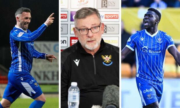 St Johnstone manager Craig Levein (centre) is happy with how striker Nicky Clark (right) and partner Adama Sidibeh are playing together. Images: SNS
