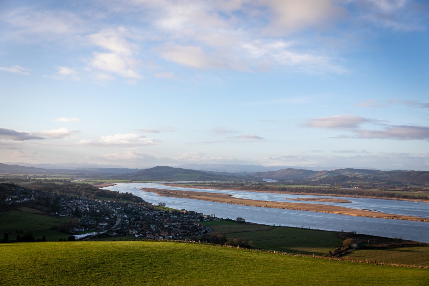 View of the River Tay from Lindores Hill looking towards Perthshire.
