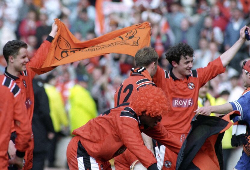 The celebrations commence at Hampden after Dundee United win the 1994 Scottish Cup