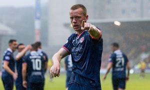 Scott Brown points the way forward for Raith Rovers after scoring the opening goal against Partick Thistle.