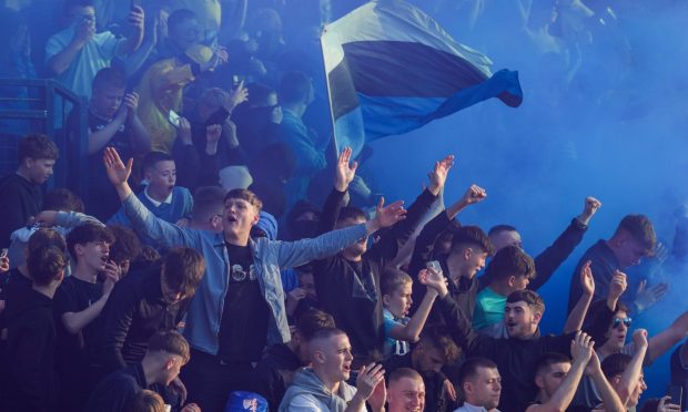 Raith Rovers supporters during their Premiership play-off victory over Partick Thistle.