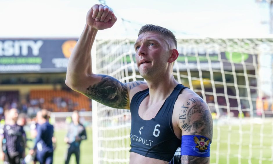 St Johnstone captain Liam Gordon salutes the fans after his last game.