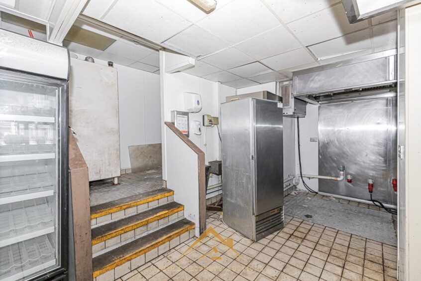 kitchen area inside former KFC unit on Dundee High Street for sale