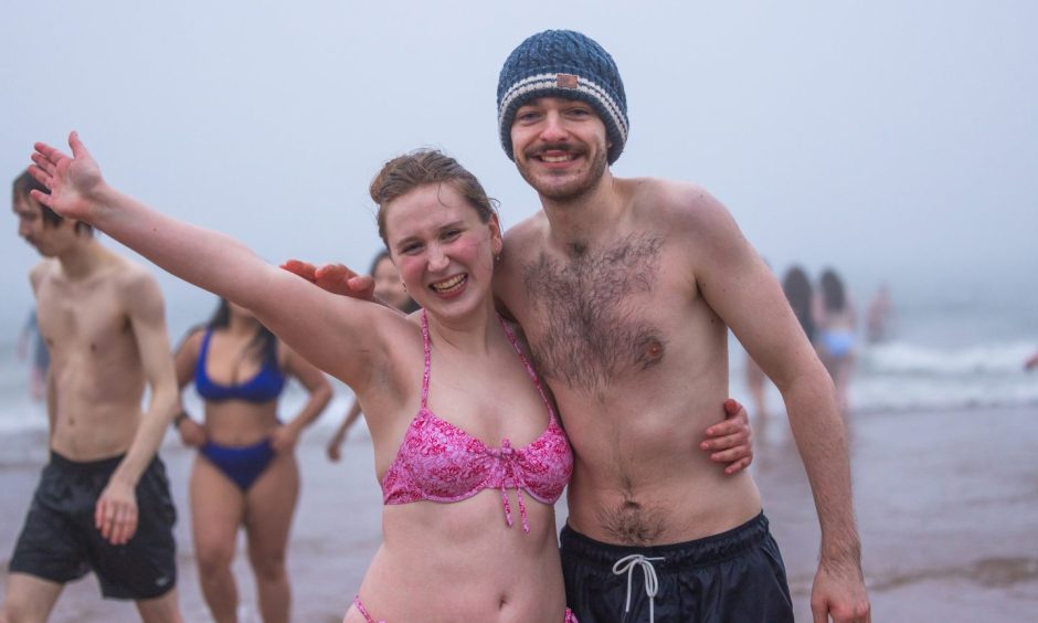 St Andrews University students take part in the annual May Day dip.