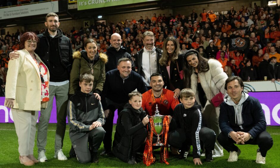 Tony Watt and his friends and family at Tannadice 