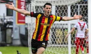 Brian Graham celebrates netting Partick Thistle's second goal against Airdrie.