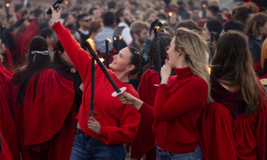 St Andrews University students gather to take part in the Gaudie.