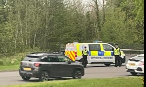 Police on the A985 near Rosyth in Fife.