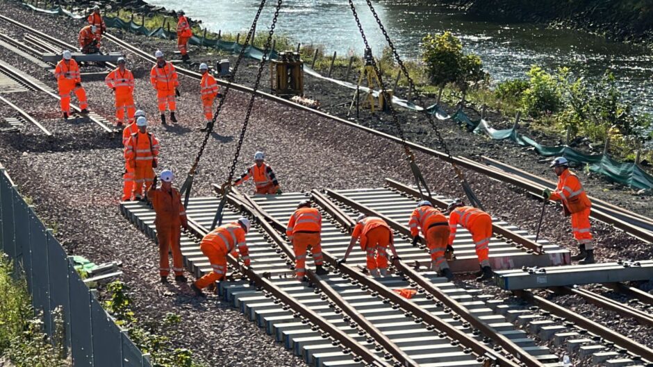 Levenmouth rail link under construction, as workers lay tracks