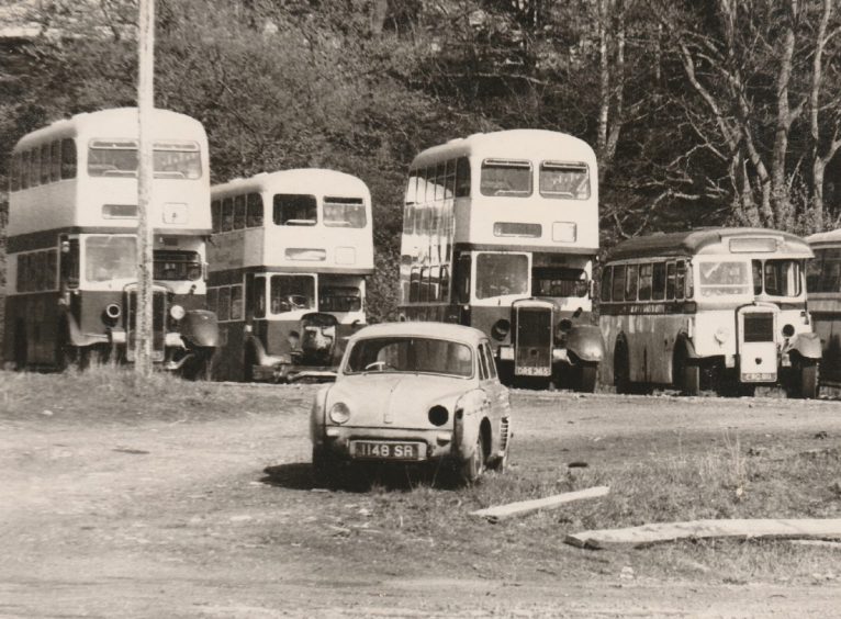 The bus depot at Spittalfield, full of rusting broken-downbuses