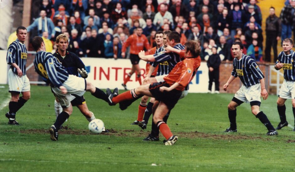 Dundee United and Partick Thistle battle it out at Tannadice in May 1996