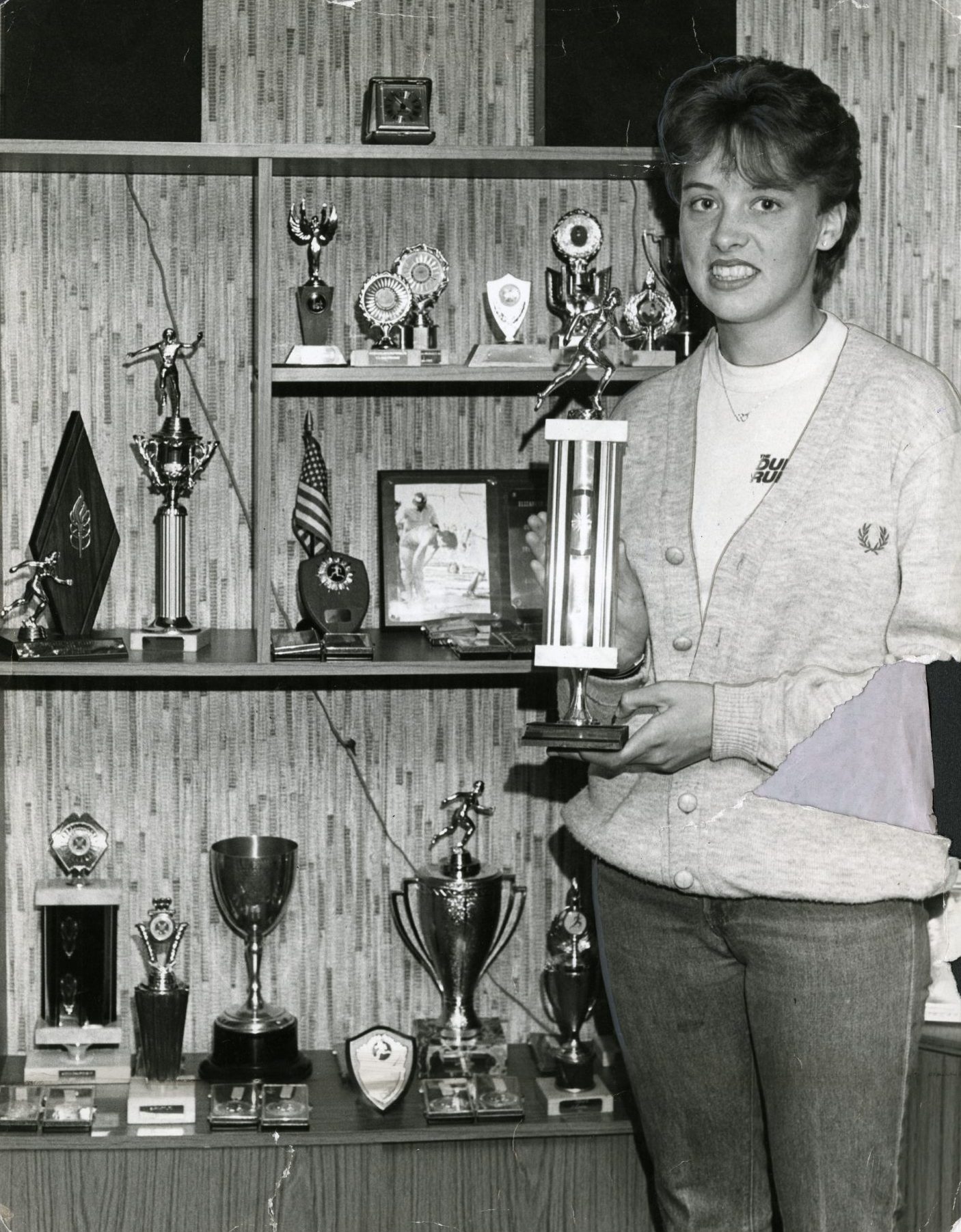 Liz showing off her trophies at home in Whitfield in 1984. 