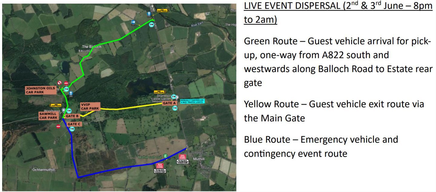 Traffic management for the Christian Dior fashion show at Crieff's Drummond Castle in summer 2024.