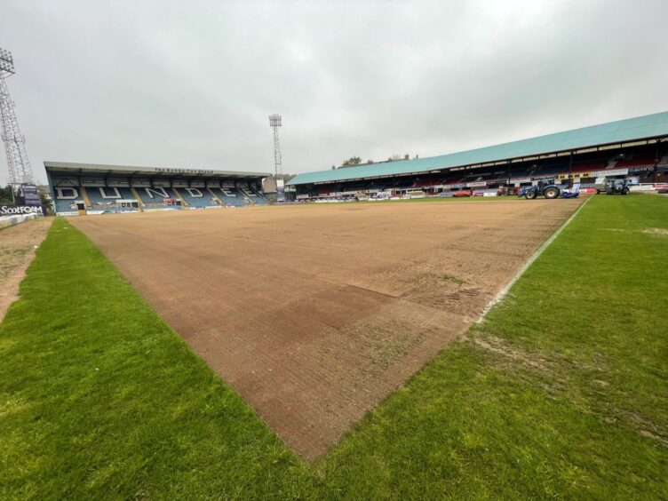 The Dens Park pitch on Saturday evening. Image: David Young.
