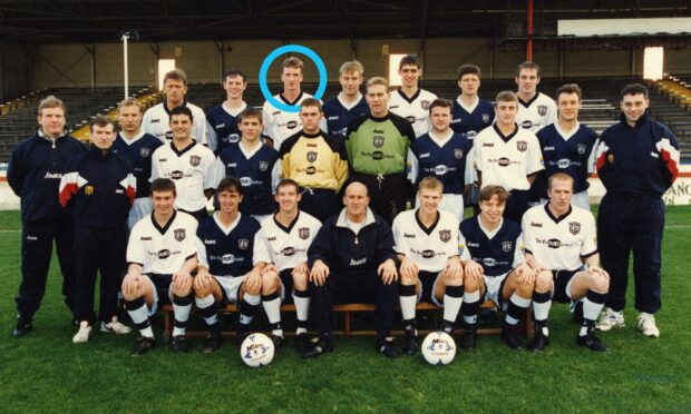 Dundee FC team photo from 1996, with David Winnie highlighted.