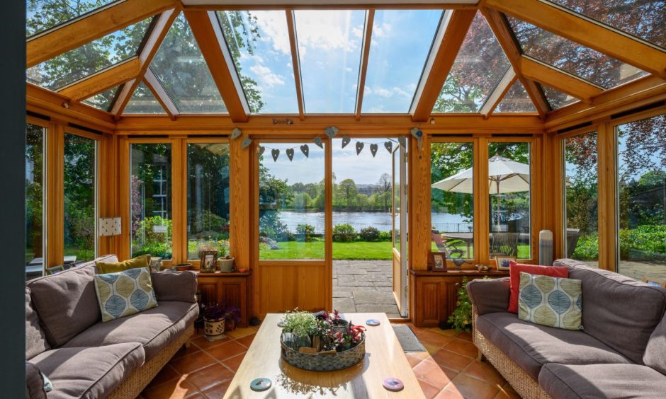 The conservatory at Earnoch has views of the Perth river.