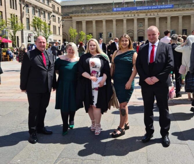 Angus student Elizabeth pictured with her family at her sister Rebbecca's graduation from Dundee University. From left: Elizabeth's dad Paul, mum Berni, Rebbecca, Elizabeth and Edward.
