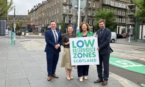Fiona Hyslop MSP, with councillors Heather Anderson and Steven Rome, and Gareth Brown from Asthma & Lung UK Scotland. Image: Finn Nixon/DC Thomson.