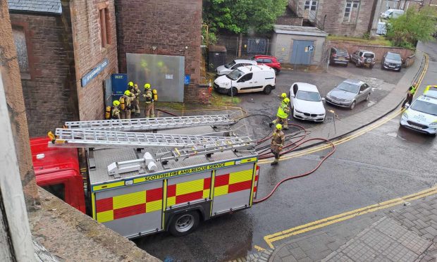 To go with story by James Simpson. Fire at former baths. Picture shows; Fire at former Forfar swimming pool. The Vennel, Forfar. Supplied by Supplied Date; 21/05/2024