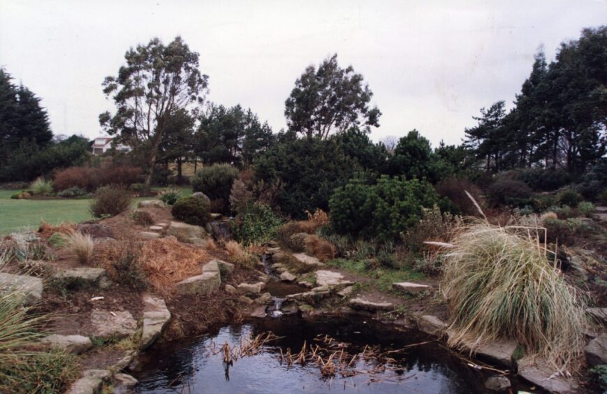 The gardens and the small pond in Broughty Ferry in January 1996. 