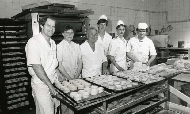 Nicoll's Bakery staff show off their pies. Image: DC Thomson.