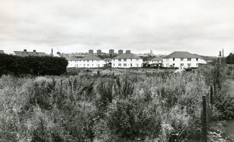 A field in the foreground and Hunter Crescent and Gowrie Crescent in the distance. 